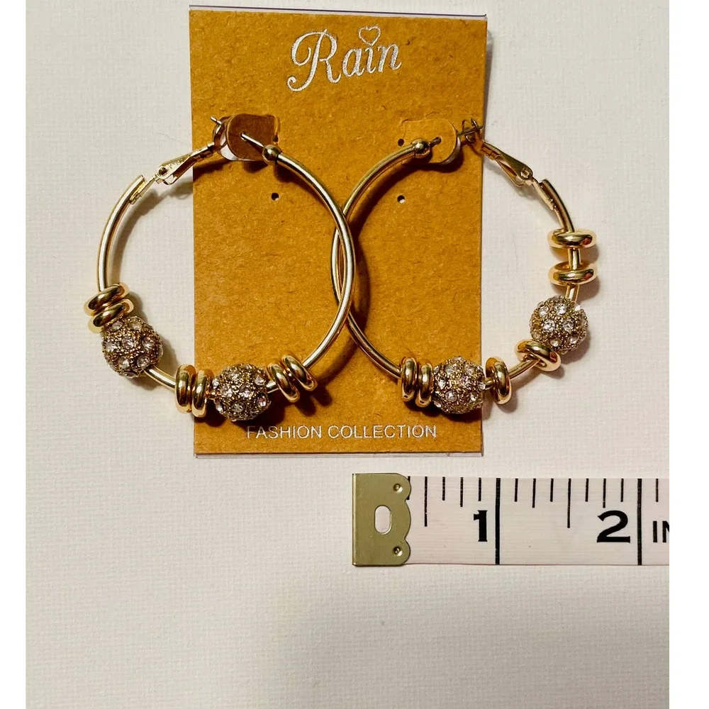 Gold toned rhinestone hoop earrings‎ pierced NWT
